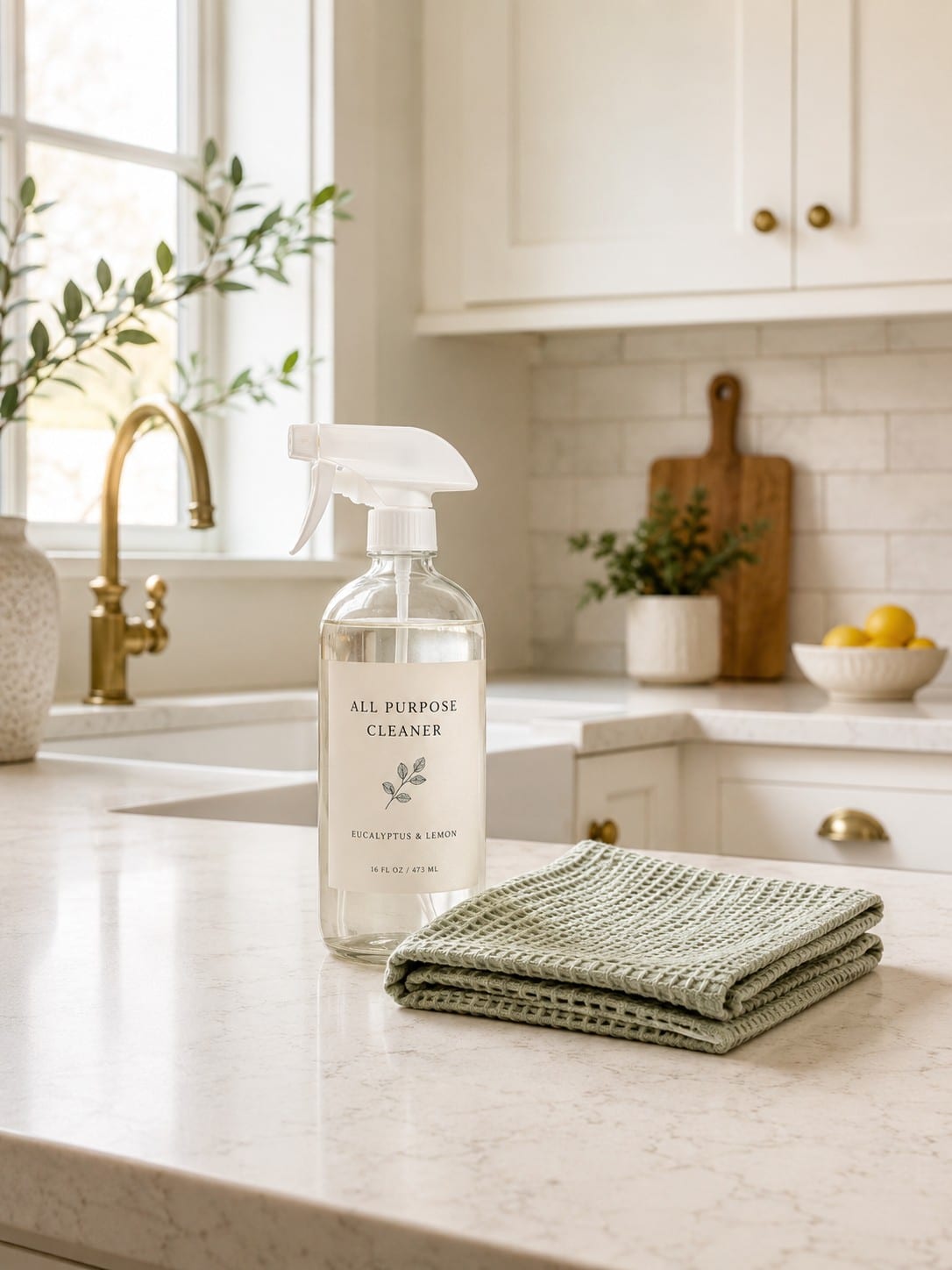 kitchen counter with all purpose cleaner and cloth_quick cleaning tips