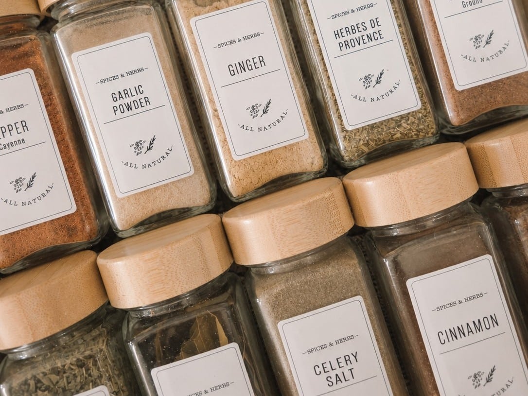 spices in bottles